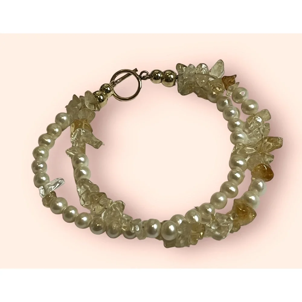 14K Gold Fill GEMSTONE CITRINE CHIP Freshwater Pearl Bracelet Toggle 7